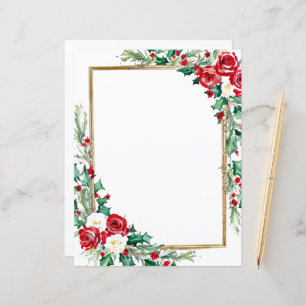 Holly and roses Christmas stationery paper