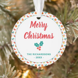 Holly Bell Stocking Pattern Merry Christmas Name Ornament