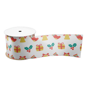 Holly Bell Stocking Red White Green Gold Christmas Satin Ribbon