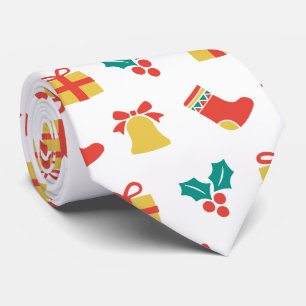 Holly Bell Stocking Red White Green Gold Christmas Tie
