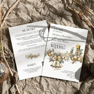 Holly Bells Golden Berries Winter Wedding Details Invitation