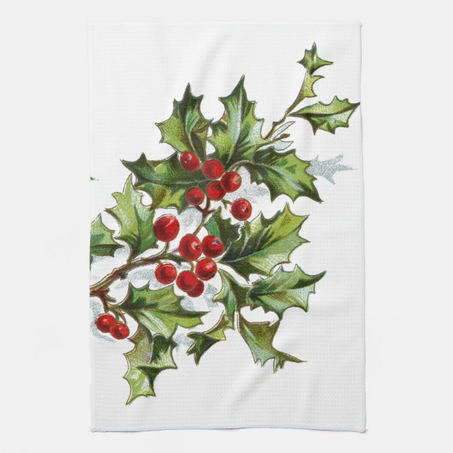 Holly Berries 001 Tea Towel (Vertical)