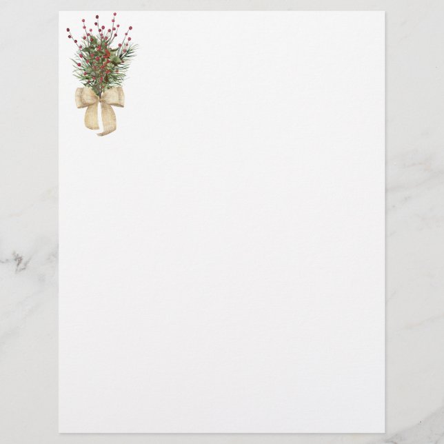 Holly Berries and Evergreen Sprigs  Custom Letterhead (Front)