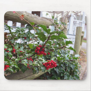Holly Berries and Fence - Martha's Vineyard Mouse Pad