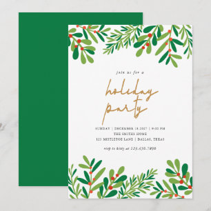 Holly Berries and Ferns Christmas Party Invitation