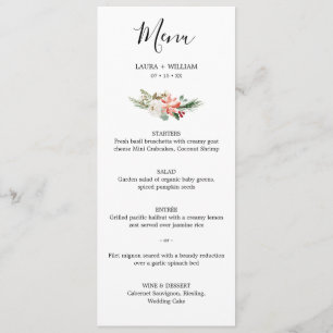 Holly Berries and Floral Christmas Wedding Dinner Menu