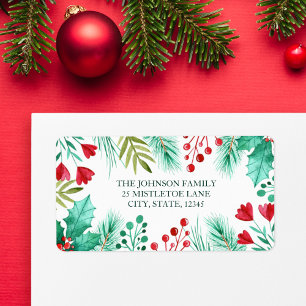Holly, Berries and Greenery in Watercolor Label