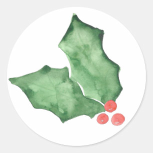 Holly Berries And Leaves Classic Round Sticker