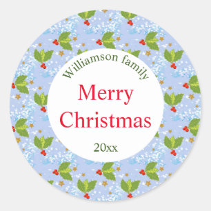 Holly berries and leaves pattern Merry Christmas Classic Round Sticker
