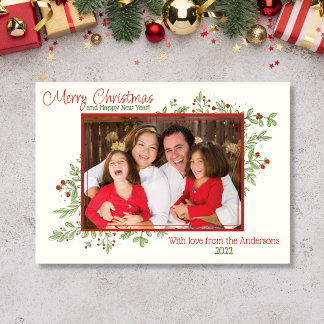 Holly Berries and leaves Photo Christmas Card