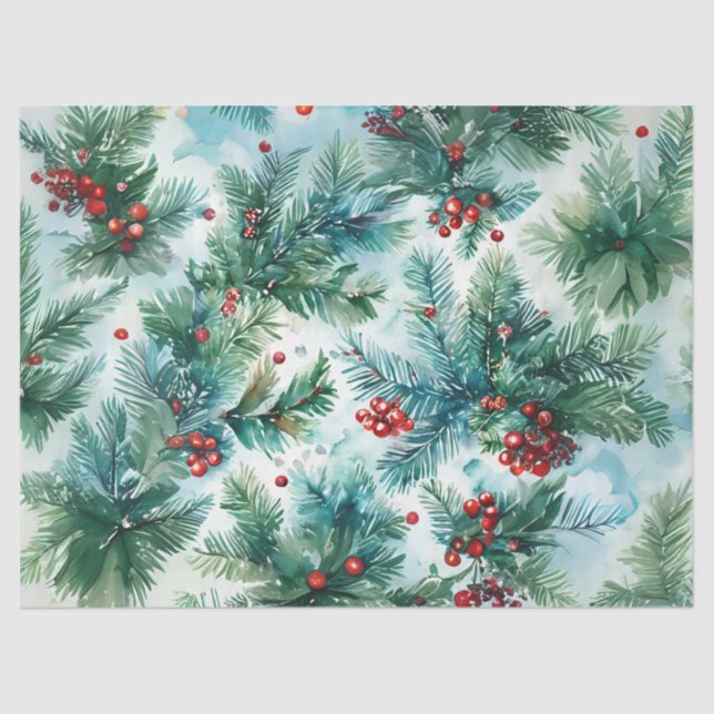Holly Berries and Pine Christmas Decoupage Craft P Tissue Paper (Front)
