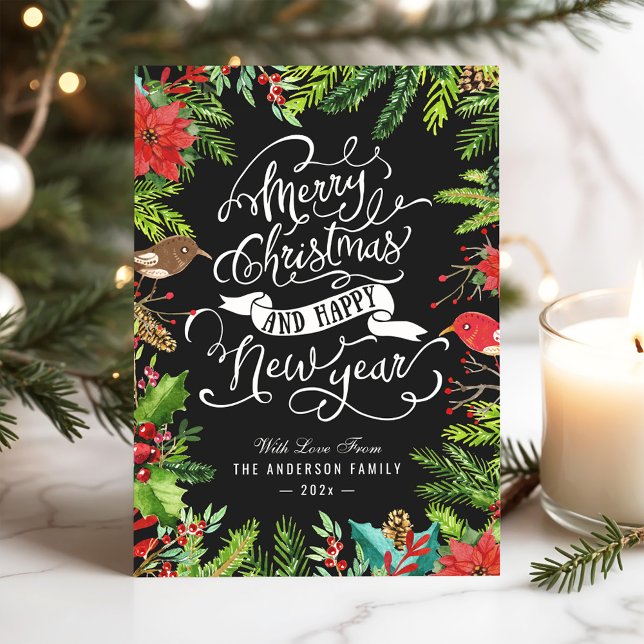 Holly Berries and Pines | Merry Christmas New Year Holiday Card (Creator Uploaded)