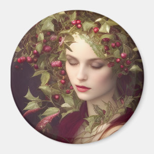 Holly Berries Beautiful Woman Christmas Magnet