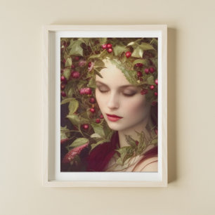 Holly Berries Beautiful Woman Holiday  Poster