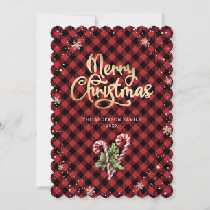 Holly Berries Candy Cane Snowflake Merry Christmas Holiday Card