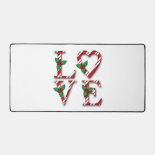 Holly Berries Candy Cane Stripes Love Christmas Desk Mat