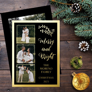 Holly Berries Christmas 4 Photo Merry and Bright Foil Holiday Card