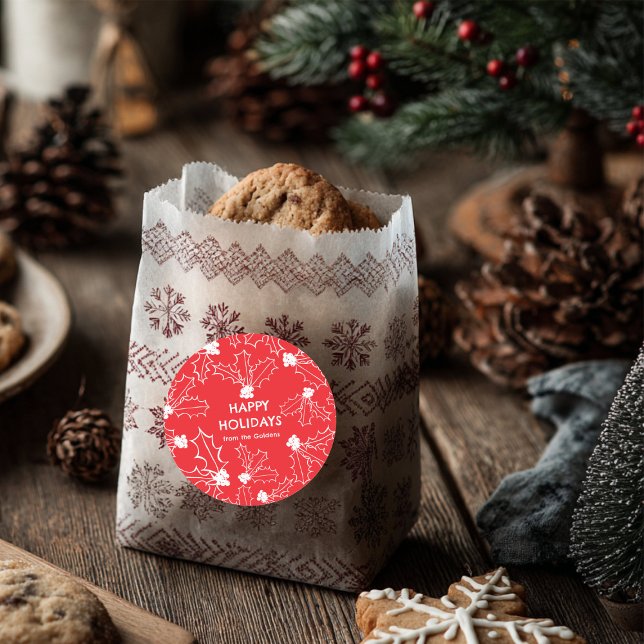 Holly Berries Christmas CUSTOM red white Classic Round Sticker (Holly Berries Christmas CUSTOM red white Classic Round Sticker
)