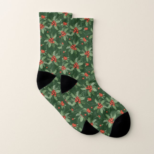 Holly Berries Christmas Design Socks (Pair)