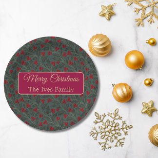 Holly Berries Christmas Paper Plate