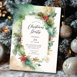 Holly & Berries Christmas Party Invitation