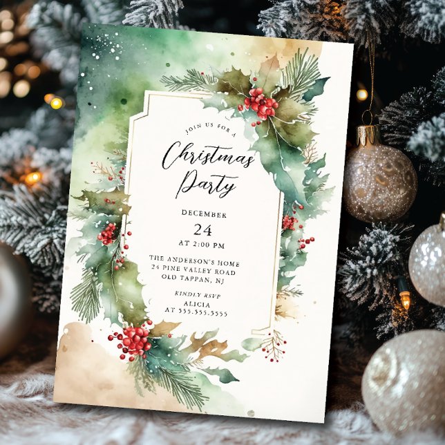 Holly & Berries Christmas Party Invitation (Creator Uploaded)