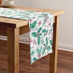 Holly Berries Christmas Short Table Runner