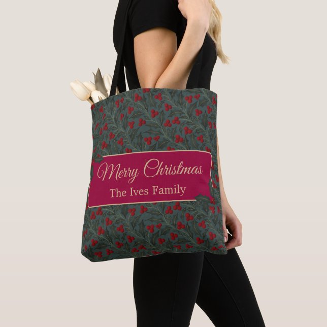Holly Berries Christmas Tote Bag (Close Up)