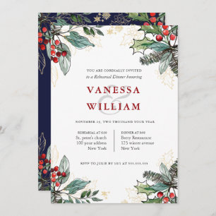 Holly Berries Christmas Wedding Rehearsal Dinner Invitation