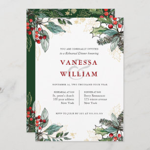 Holly Berries Christmas Wedding  Rehearsal Dinner Invitation