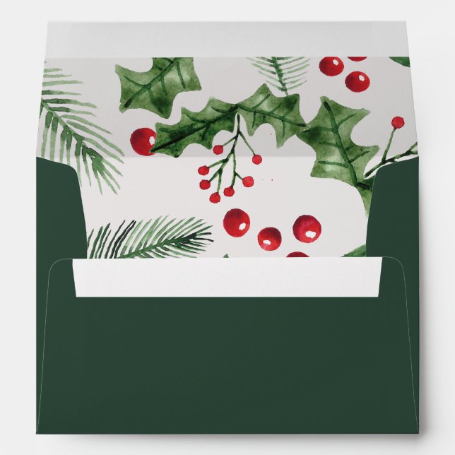 Holly Berries Christmas Winter Wedding Envelope (Back (Bottom))