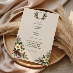 Holly Berries Crown Golden Heraldry Invitation
