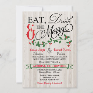 Holly, Berries, Eat, Drink, and Be Merry Wedding Invitation