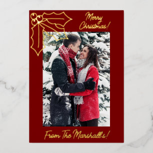 Holly & Berries Festive Red & Gold Christmas Foil Holiday Card