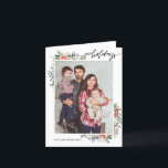 Holly Berries & Floral Season's Greetings 2 Photo Holiday Card<br><div class="desc">Modern and elegant design printed Chic Christmas Holly Berries and Winter Floral Frame Season's Greetings 2 Photo Holiday Christmas Card that can be customised with your text. Please click the "Customise it" button and use our design tool to modify this template. Check out the Graphic Art Design store for other...</div>