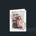 Holly Berries & Floral Season's Greetings 2 Photo Holiday Card<br><div class="desc">Modern and elegant design printed Chic Christmas Holly Berries and Winter Floral Frame Season's Greetings 2 Photo Holiday Christmas Card that can be customised with your text. Please click the "Customise it" button and use our design tool to modify this template. Check out the Graphic Art Design store for other...</div>