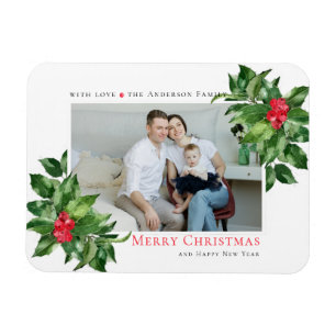 Holly Berries Frame Christmas Personalised Photo Magnet