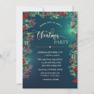 Holly Berries Gold Green Company Christmas Party Invitation