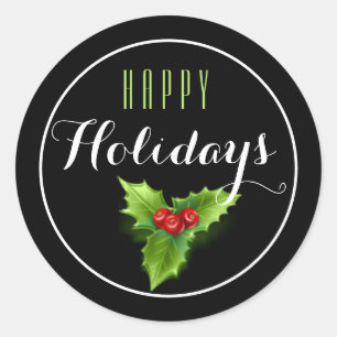 Holly & Berries Happy Holiday Sticker