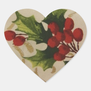 Holly Berries Heart Sticker