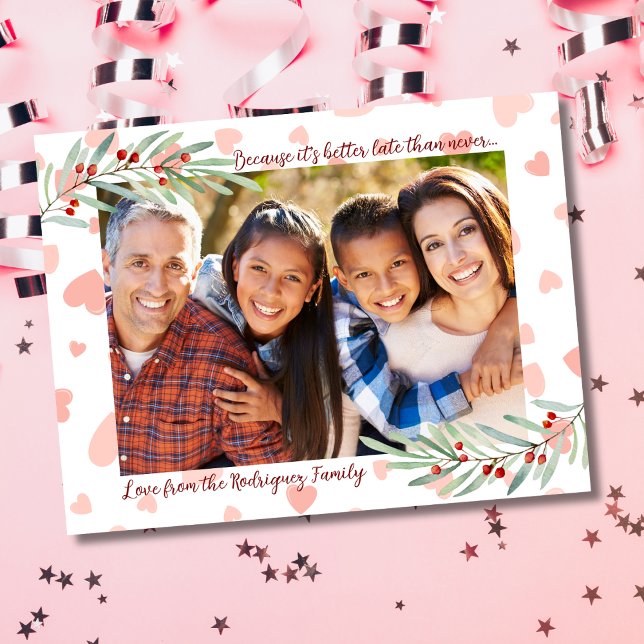 Holly Berries Hearts Festive Photo Valentine's Day Holiday Postcard (Creator Uploaded)