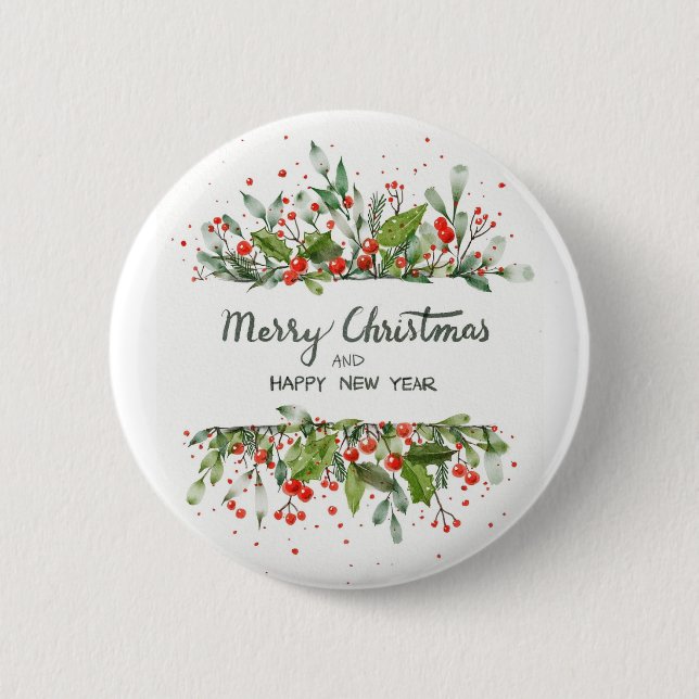 Holly Berries Holiday Button Pin (Front)
