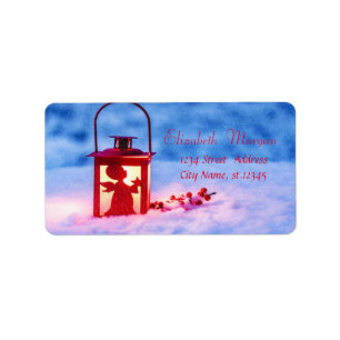 Holly Berries,Lamp,Snow Holiday Label