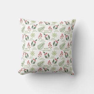 Holly Berries, Leaves, Snowflake Christmas Pattern Cushion