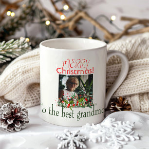 Holly Berries Merry Christmas watercolor photo Coffee Mug