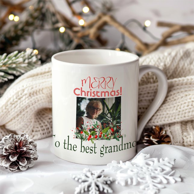 Holly Berries Merry Christmas watercolor photo Coffee Mug (Creator Uploaded)