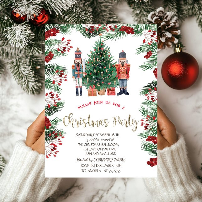 Holly Berries Nutcrackers Company Christmas  Invitation (Creator Uploaded)