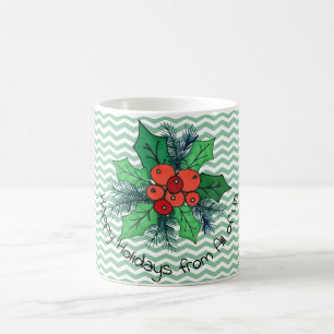 Holly Berries on Chevron Customisable Coffee Mug
