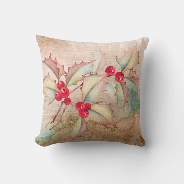 Holly Berries on Peach Cushion (Front)