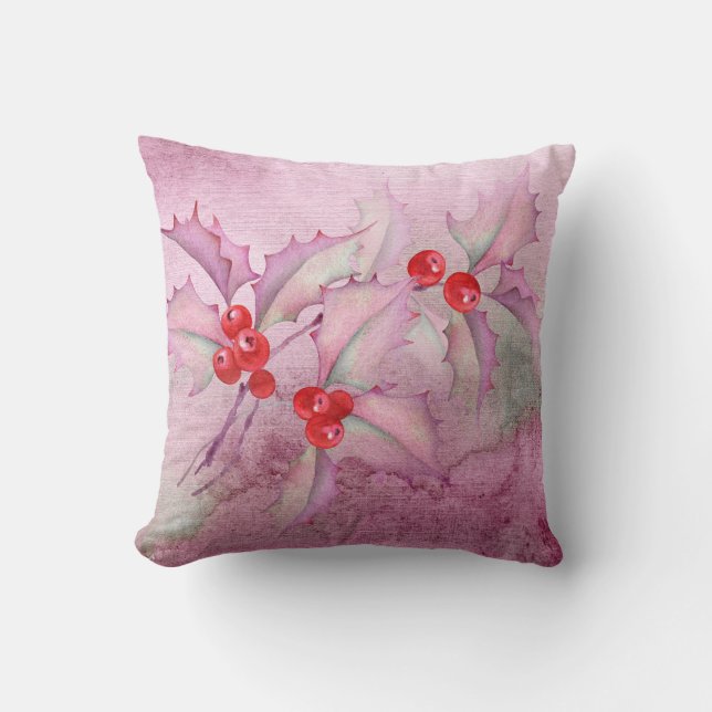 Holly Berries on Purple Cushion (Front)